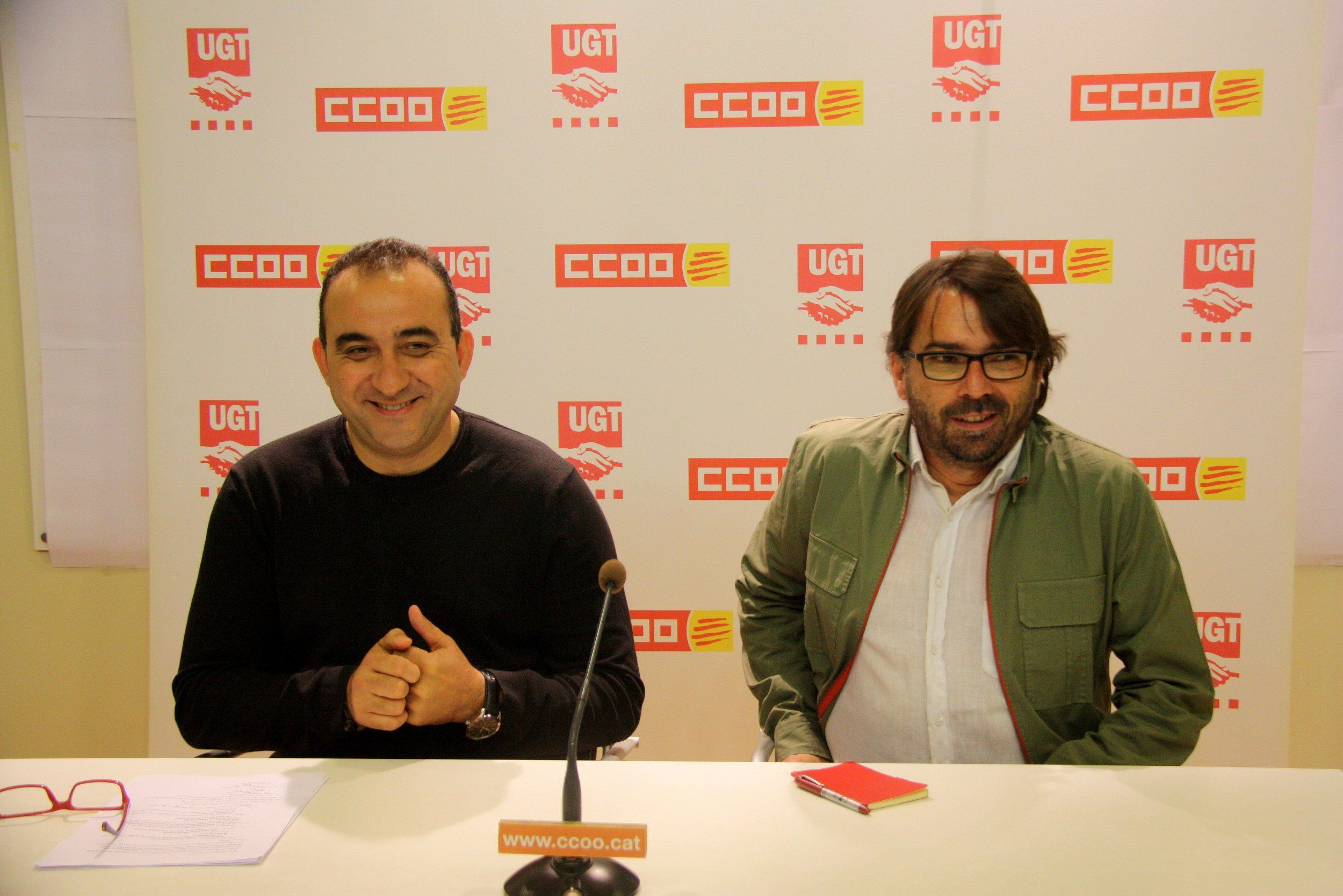 Javier Pacheco y Camil Ros, secretarios generales de CCOO y UGT en Cataluña / EFE