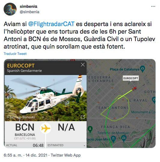 Quejas de los vecinos por el ruido de un helicóptero de madrugada en Barcelona