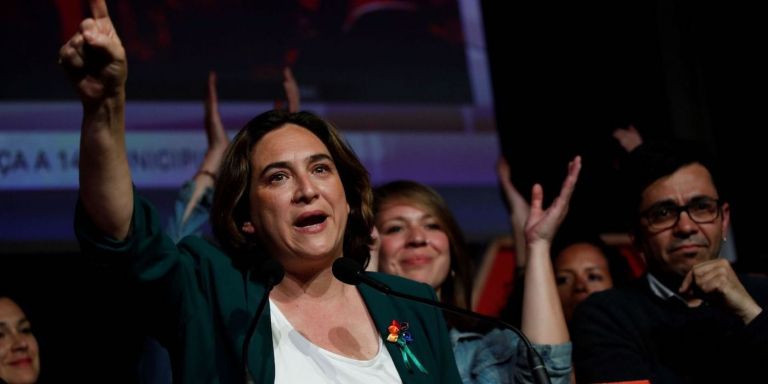 Ada Colau, en la sede electoral de Barcelona en Comú una noche electoral / EFE