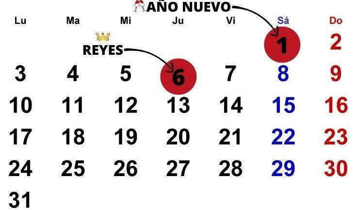 Calendario de festivos de Barcelona en enero / 2022