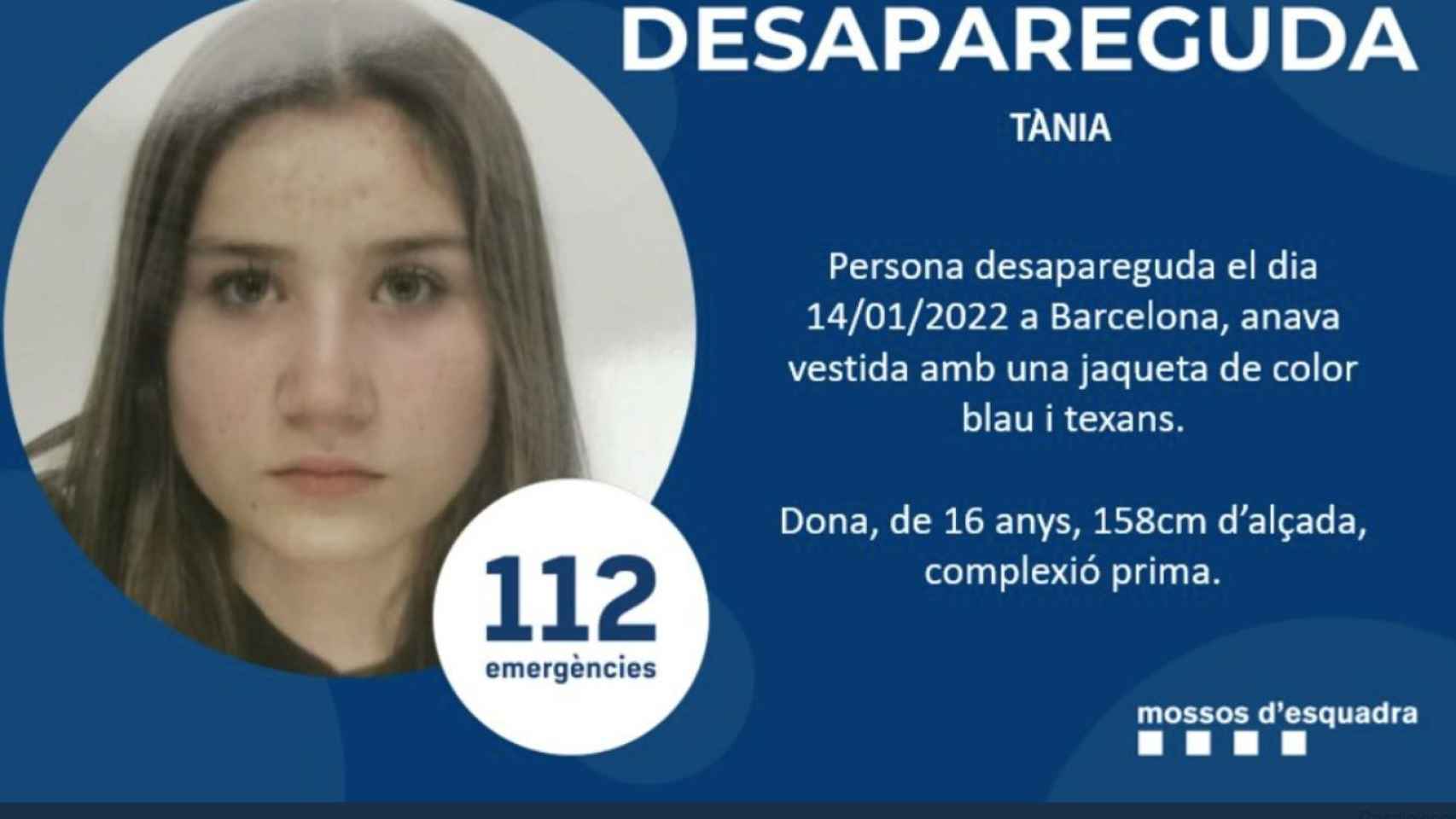 Alerta policial de los Mossos d'Esquadra para localizar a Tania / MOSSOS