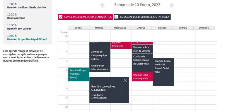 Agenda del concejal de distrito de Ciutat Vella, Jordi Rabassa, donde se señala la reunión con los vecinos de la calle dels Salvador / AJUNTAMENT DE BARCELONA