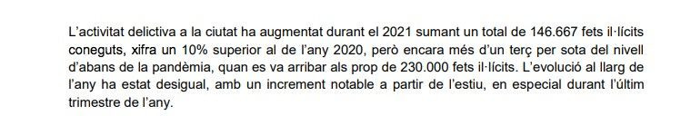 Datos sobre la delincuencia en Barcelona en 2021 en el 'Estat de la ciutat de 2021' / AYUNTAMIENTO DE BCN