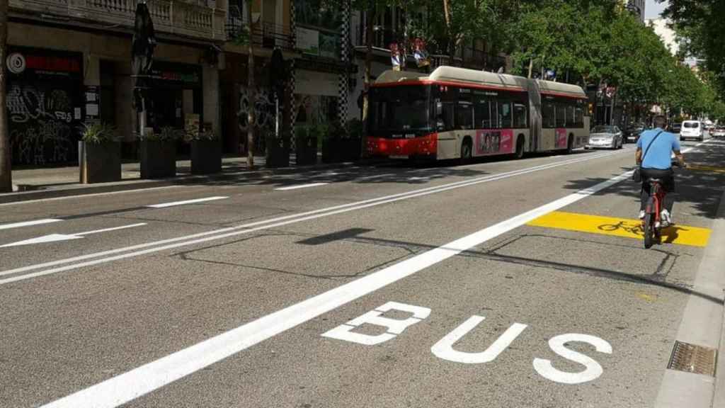 Carril bici-bus en la calle de Sants / AJ BCN