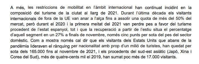 Texto del informe sobre el 'Estat de la ciutat de 2021' sobre los turistas norteamericanos