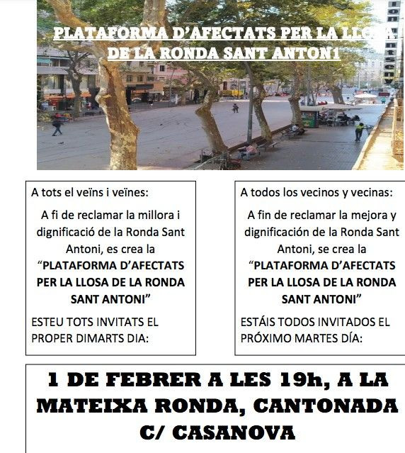 Cartel de la presentación de la nueva plataforma de la ronda de Sant Antoni / CEDIDA