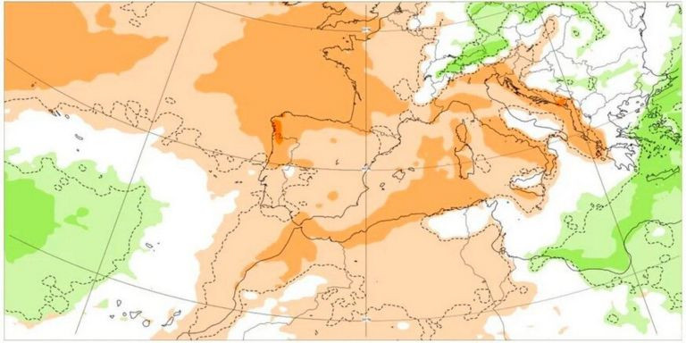 Mapa de precipitación que muestra que tampoco habrá lluvias en el área de Barcelona durante la primera semana de febrero / ECMWF