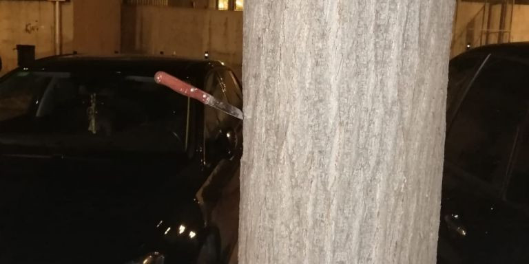 Cuchillo clavado en un árbol en el aparcamiento de Les Grases / CEDIDA