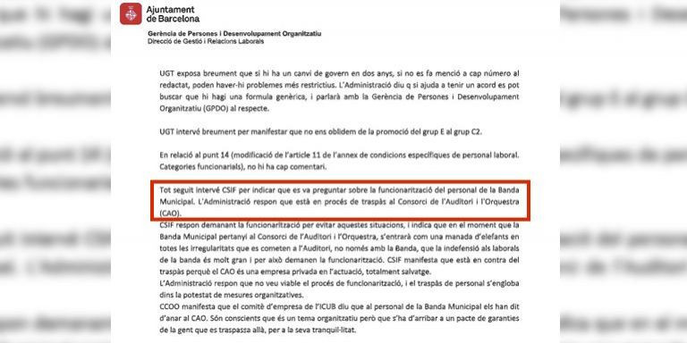 Fragmento de las actas de la mesa general de negociación del pasado 25 de noviembre / AJUNTAMENT DE BARCELONA