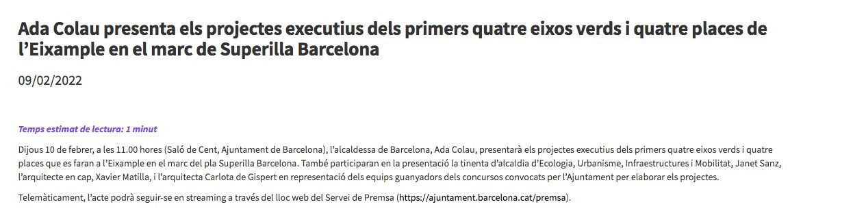 Rueda de prensa de Colau sobre la 'superilla' / AYUNTAMIENTO DE BARCELONA 