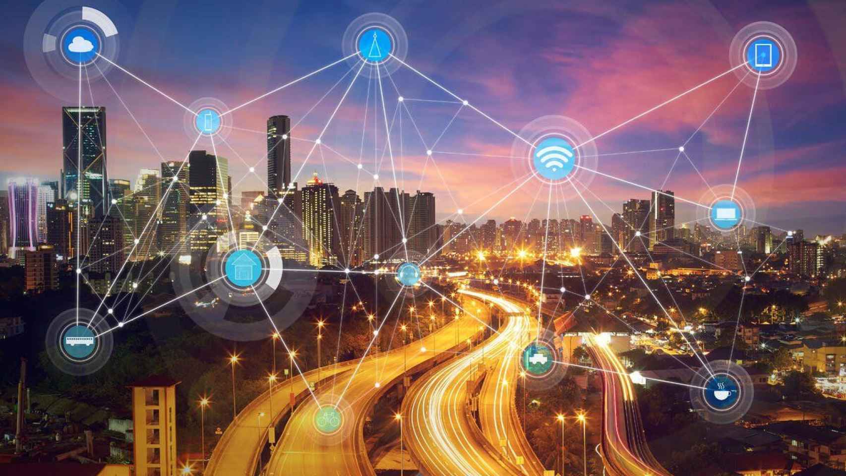 Conexión tecnológica en una ciudad inteligente