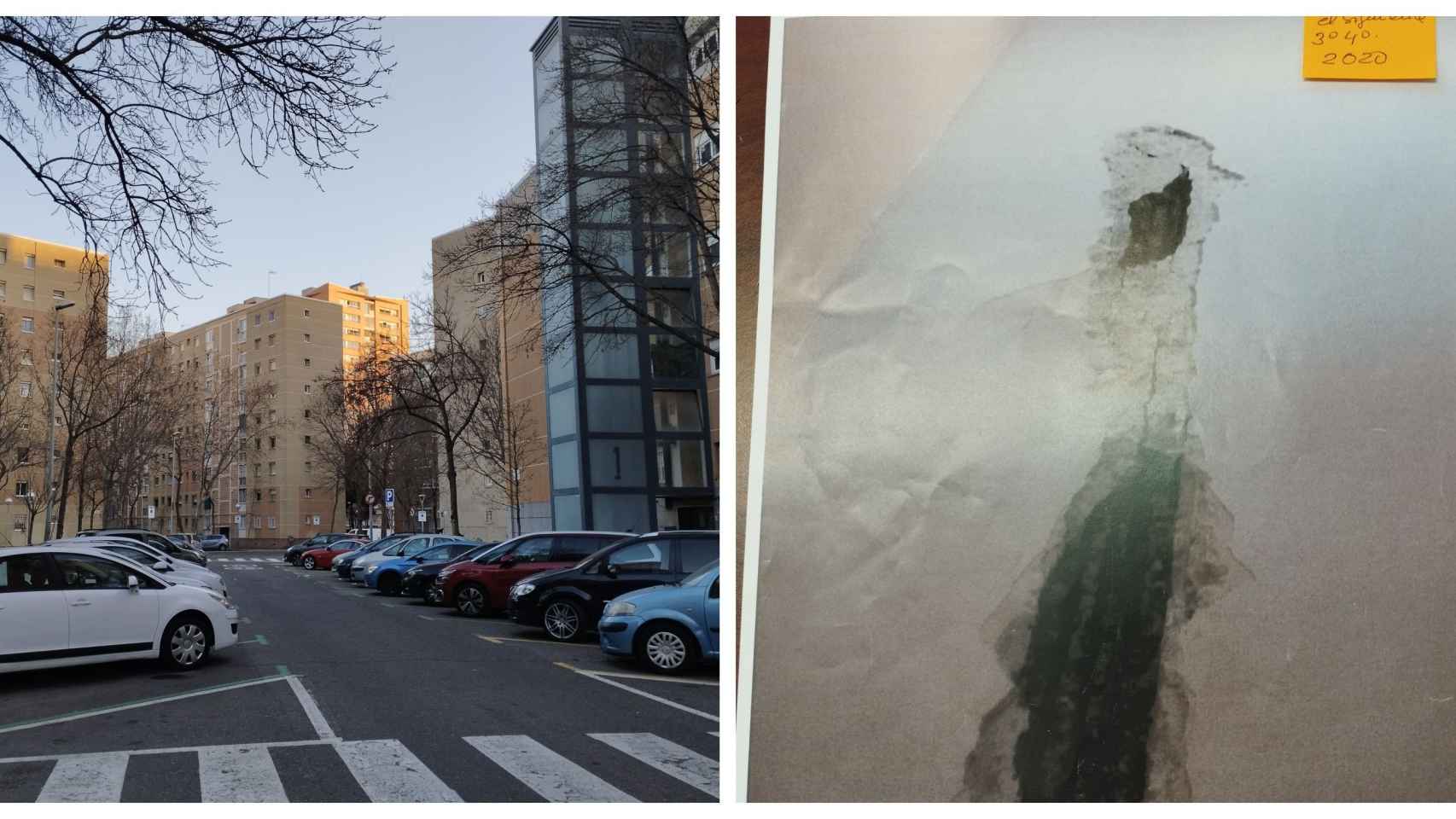 Calle de Concilio de Trento este lunes. Imagen de un bloque afectado por aluminosis / METRÓPOLI