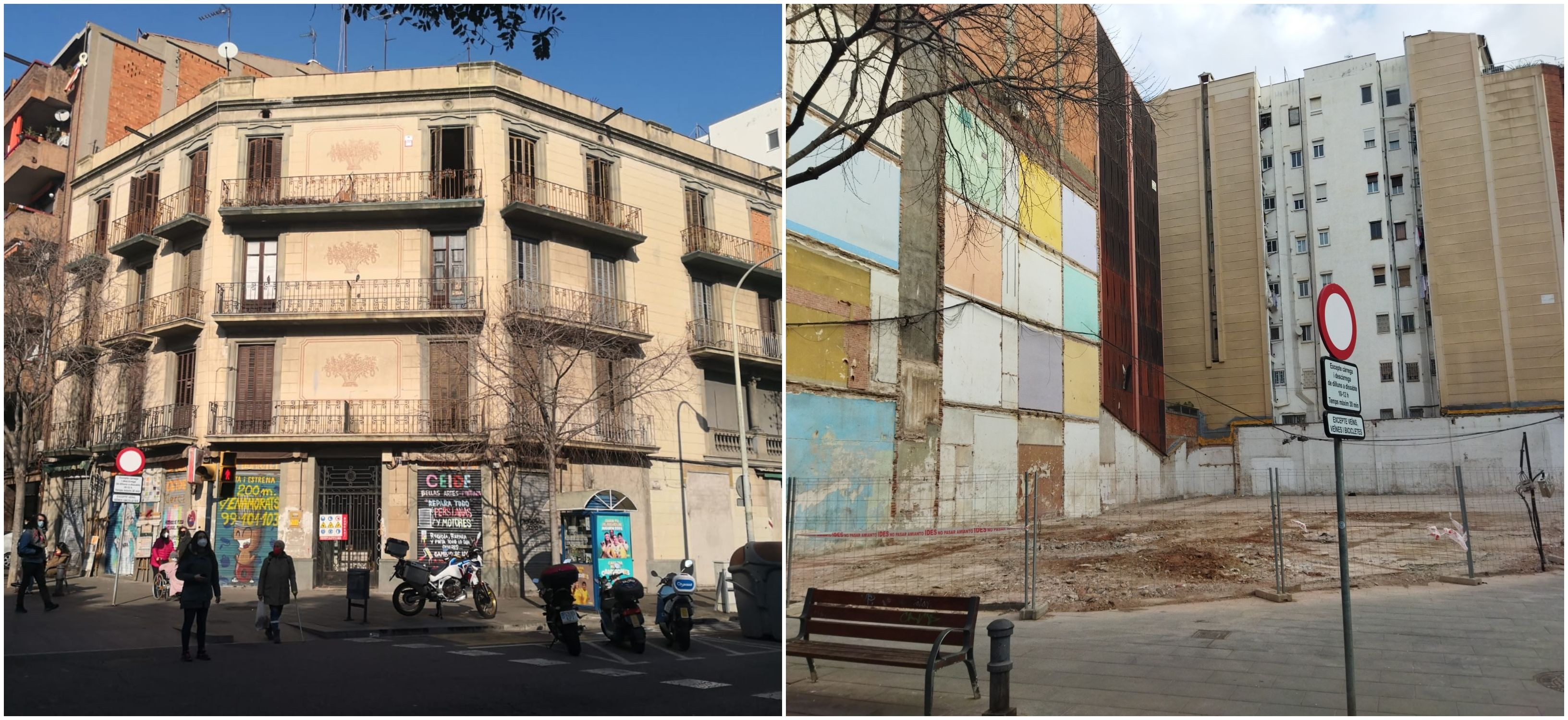 Fotomontaje con el edificio histórico del Clot derribado y el solar vacío en la actualidad / ASSOCIACIÓ DE VEÏNES I VEÏNS DEL CLOT-CAMP DE L'ARPA - METRÓPOLI