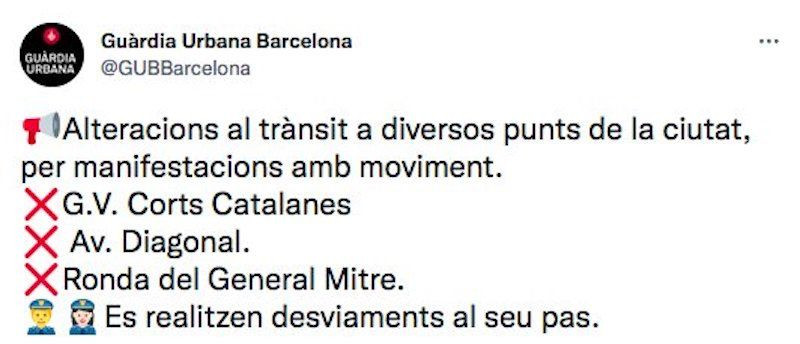 La Guardia Urbana informa de los cortes de tráfico en Barcelona / TWITTER