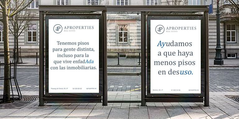 Un anuncio de la campaña publicitaria con mensajes con referencias a Colau y Ayuso / aPROPERTIES