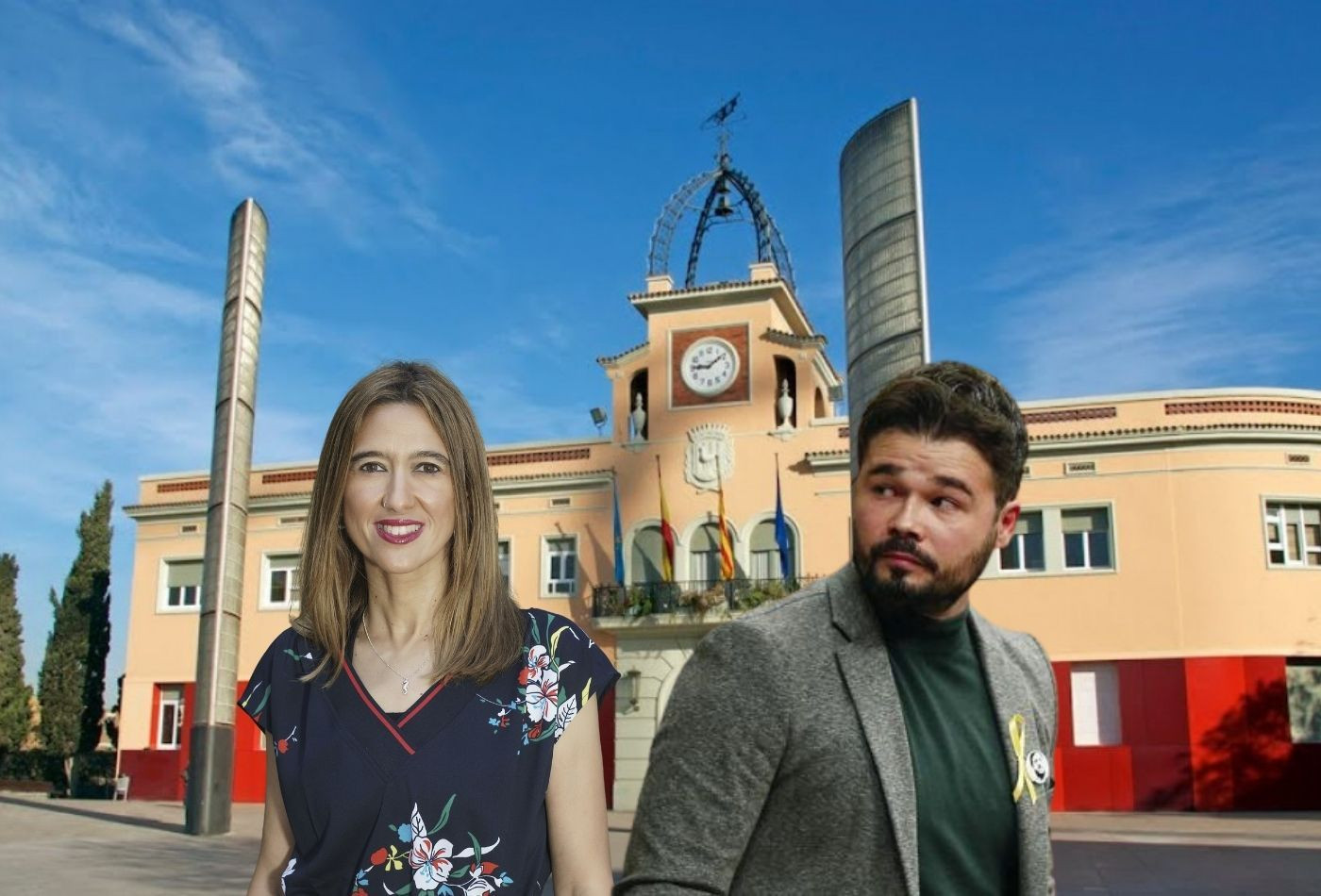 Rufián y Parlon frente al Ayuntamiento de Santa Coloma / FOTOMONTAJE METRÓPOLI