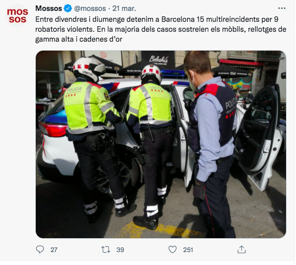 Tuit de Mossos sobre multirreincidentes / TWITTER MOSSOS