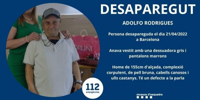 Imagen compartida por los Mossos d'Esquadra para localizar a Adolfo / MOSSOS D'ESQUADRA