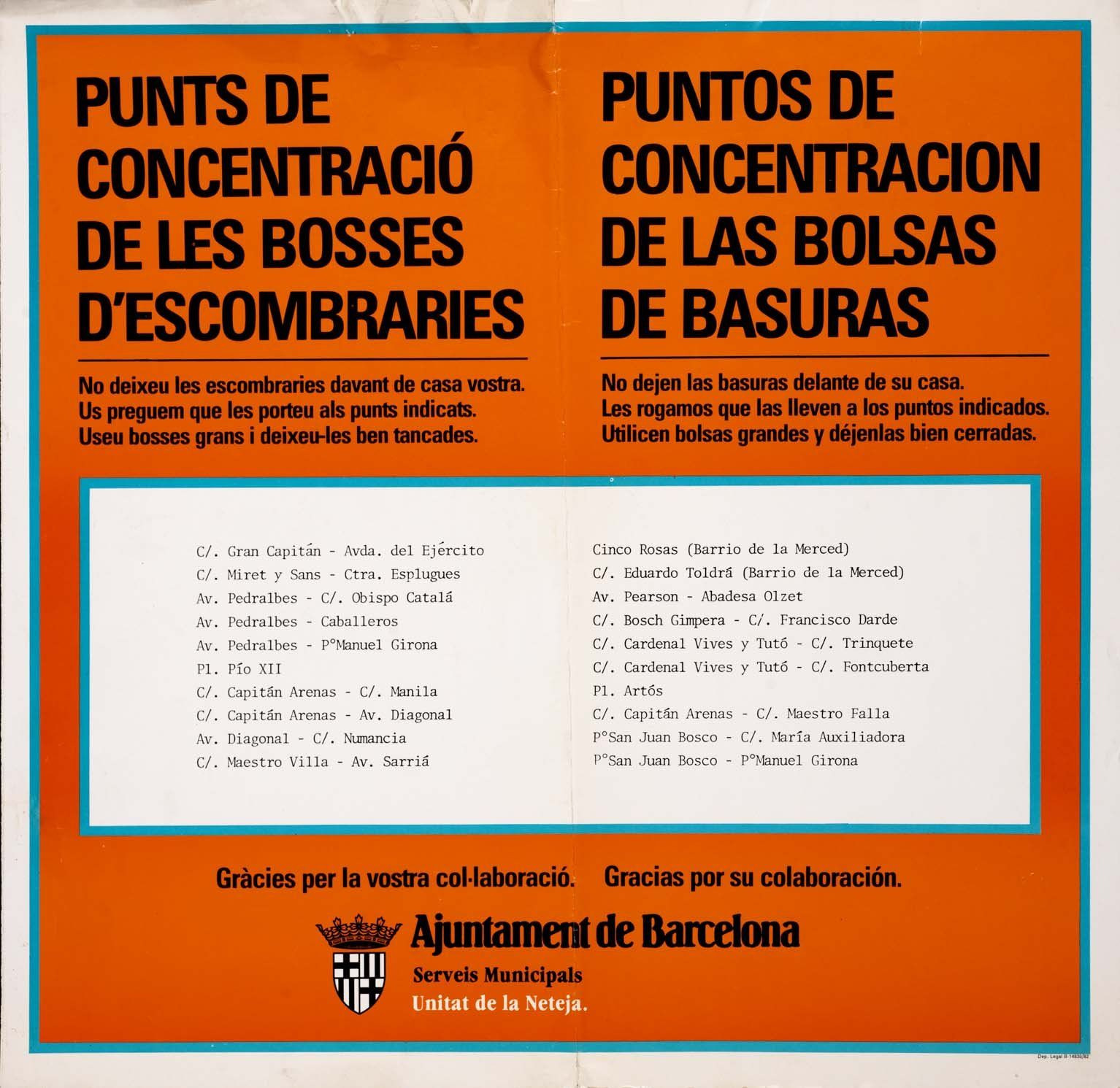 Puntos de recogida de basuras durante la huelga de marzo de 1982 / AYUNTAMIENTO DE BARCELONA