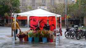 Una parada de venta de rosas inicia la jornada en la mañana de la 'diada' de Sant Jordi / Luis Miguel Añón