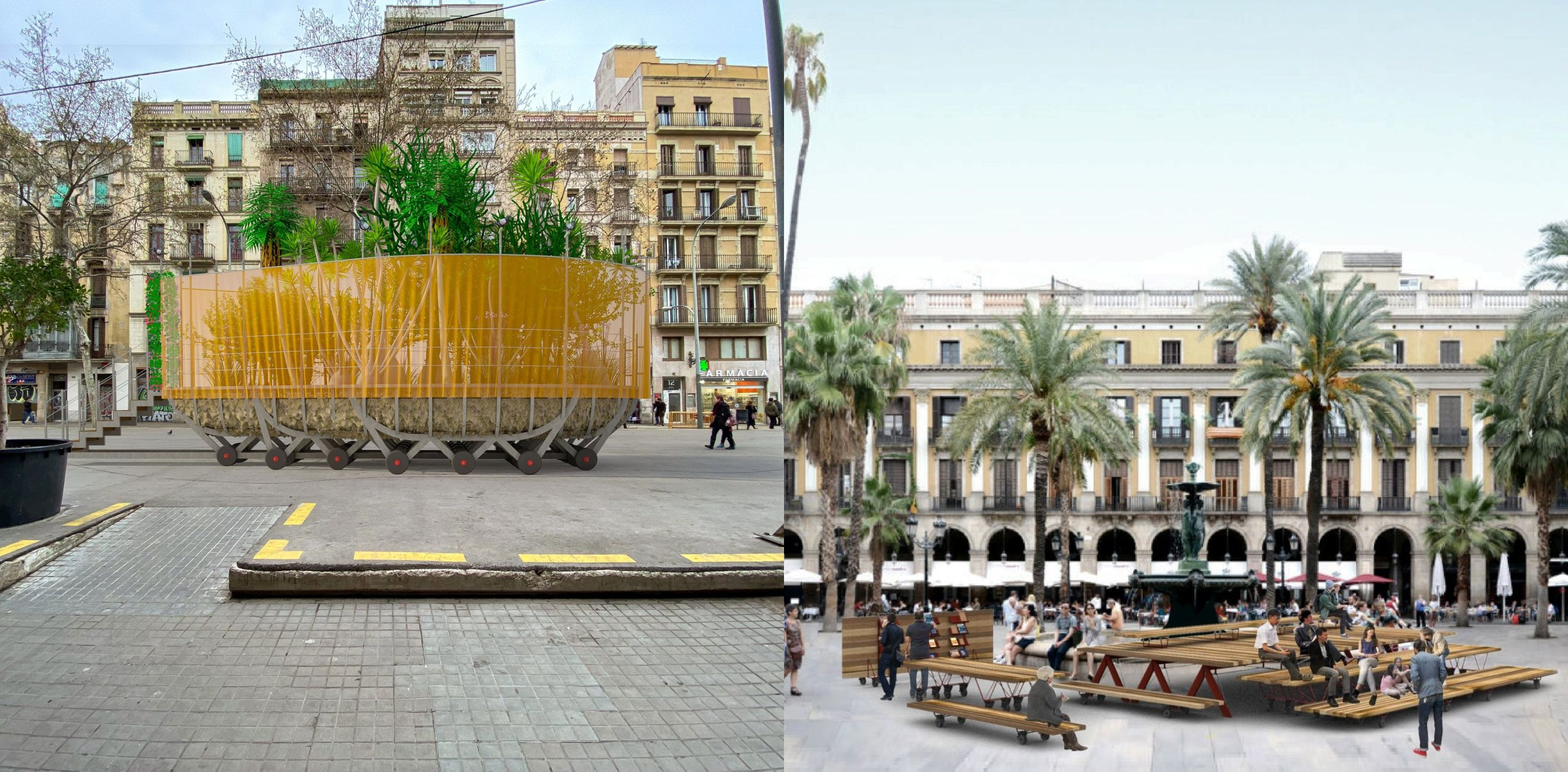 Dos de los montajes que se podrán ver en el Festival d'Arquitectures en el centro de Barcelona/ AYUNTAMIENTO DE BARCELONA