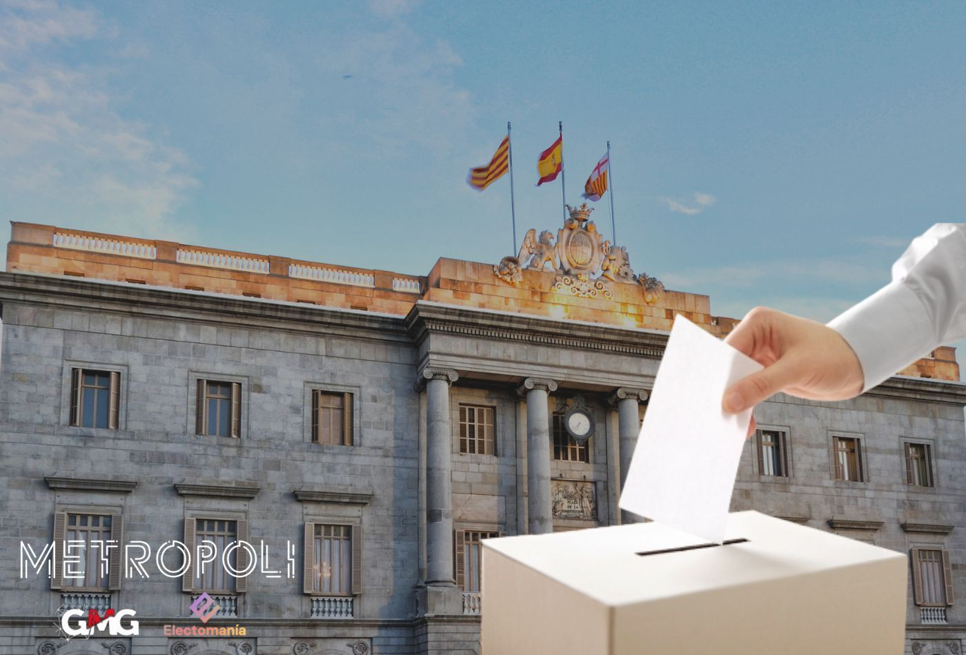 Fotomontaje del Ayuntamiento de Barcelona y de una urna en representación de las elecciones municipales / METRÓPOLI