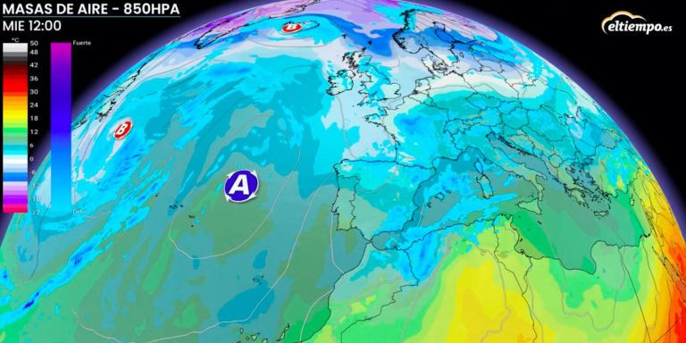 La DANA asociada al anticiclón situado junto al Atlántico, este miércoles / ELTIEMPO.ES