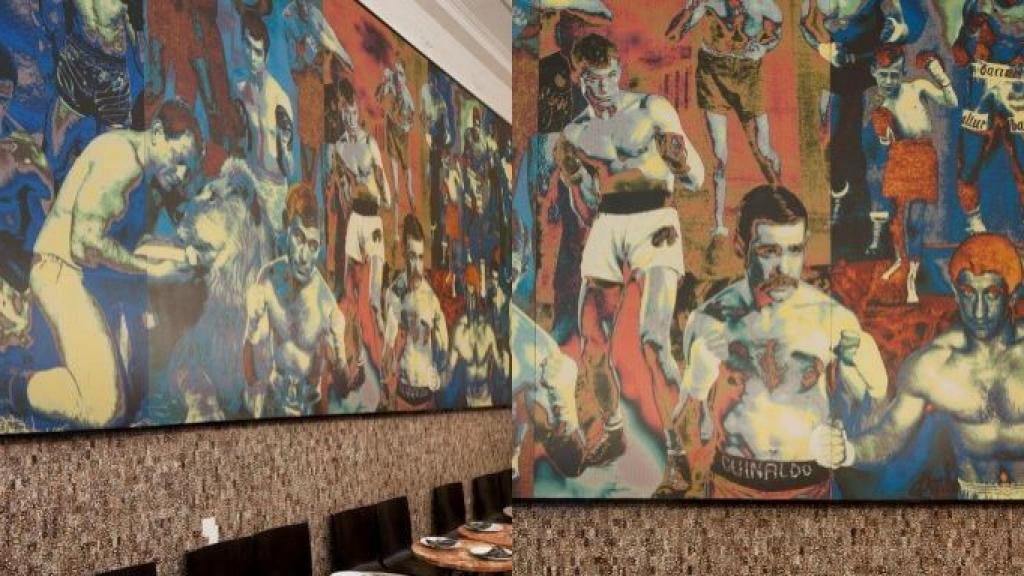 Murales de boxeadores que solían haber en el interior del bar Mundial