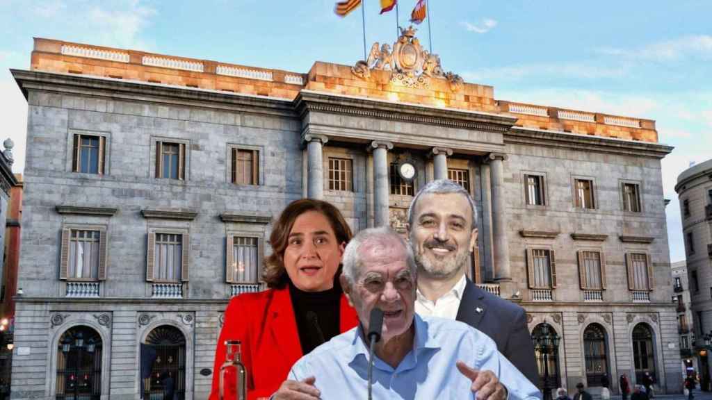 Fotomontaje donde aparecen, de izquierda a derecha, Ada Colau, Ernest Maragall y Jaume Collboni