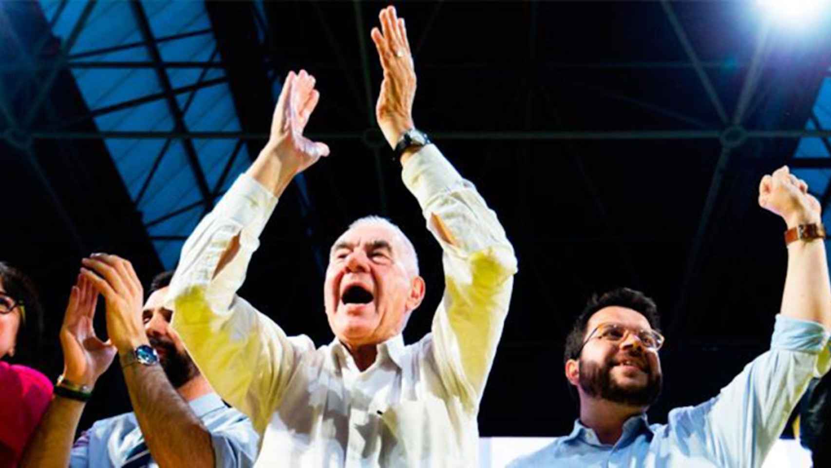 Ernest Maragall celebra con Pere Aragonès su triunfo en las elecciones municipales de 2019, pero fue desbancado por la alianza de Ada Colau con BCN pel Canvi