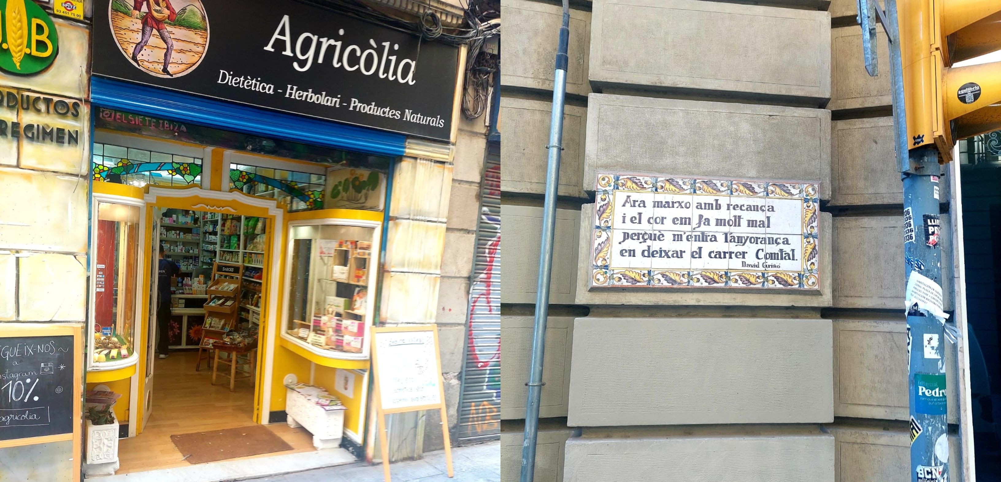 La herboristería Agricòlia y un letrero de la calle Comtal, una vía emblemática de Barcelona / CEDIDAS - ALBERTO MEJÍAS