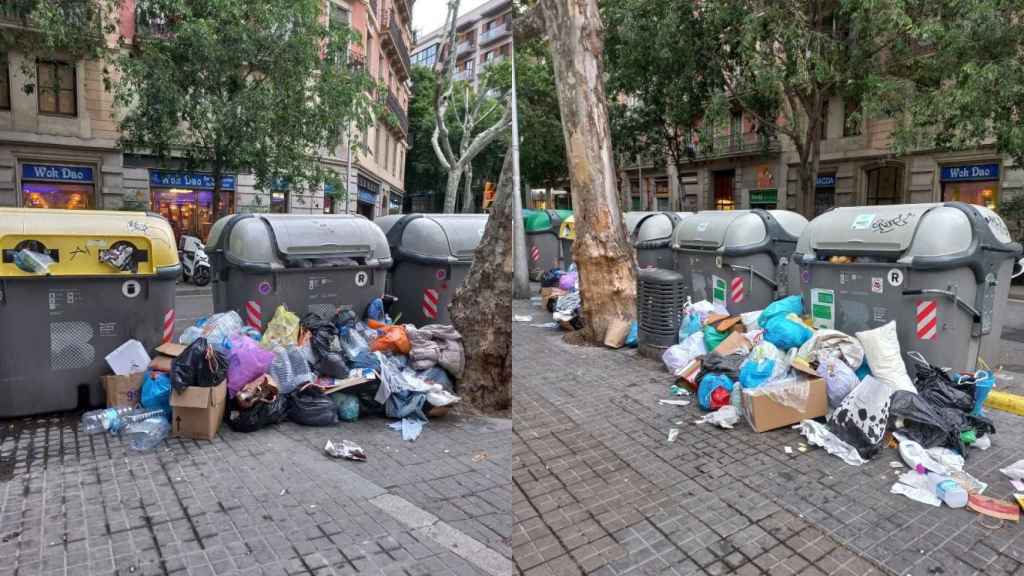 Contenedores llenos de bolsas de basura denunciados en el movimiento 'Mierdalona' / TWITTER