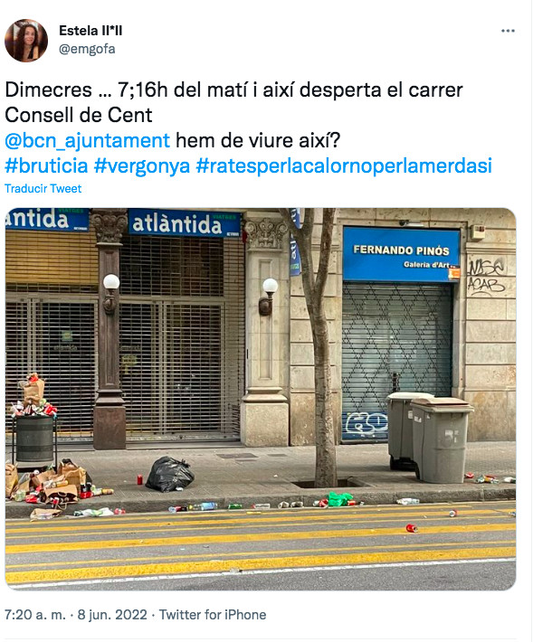 La calle de Consell de Cent con basura / TWITTER ESTELA