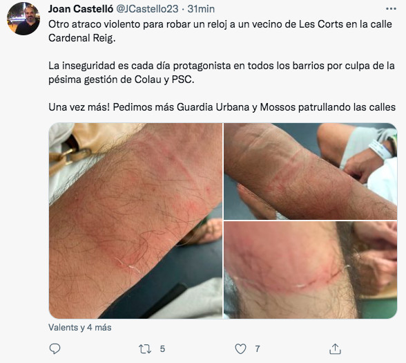 Tuit del consejero de Valents en Les Corts, Joan Castelló / TWITTER JOAN CASTELLÓ
