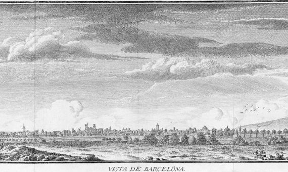 Vista de Barcelona que aparece en el tomo XIV de Viage de España de Antonio Ponz