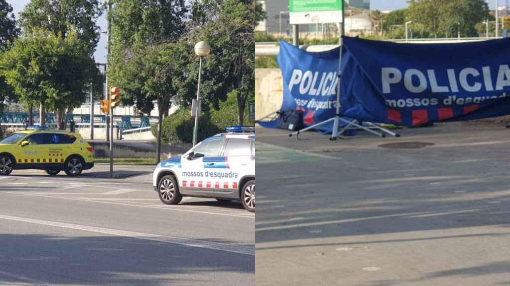 Los Mossos d'Esquadra y del SEM en el lugar donde ha fallecido un ciclista de 73 años este jueves  / CEDIDA