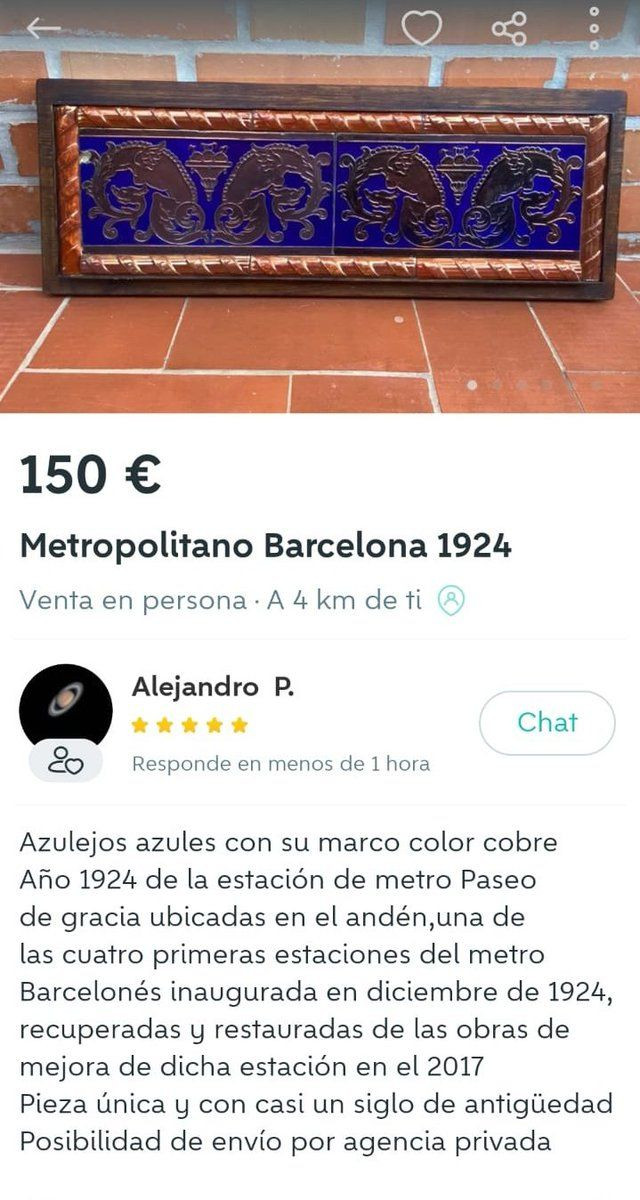 El supuesto azulejo del metro de Barcelona que está a la venta en Wallapop 