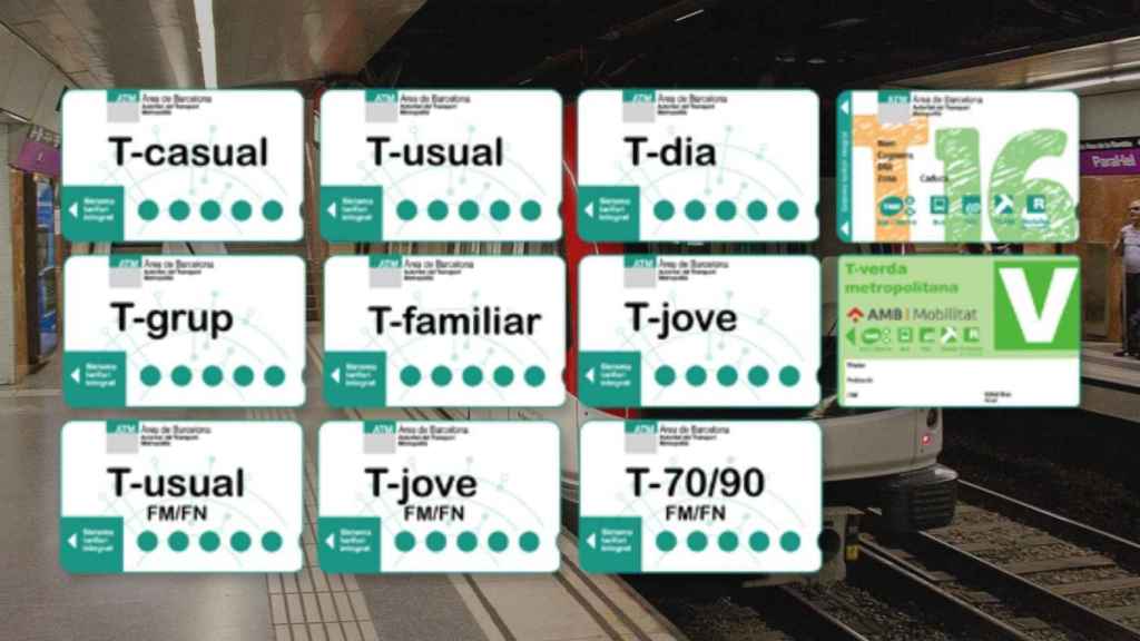 Distintas tarjetas de transporte público de Transports Metropolitans de Barcelona (TMB), que incluyen metro y bus