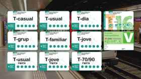 Distintas tarjetas de transporte público de Transports Metropolitans de Barcelona (TMB), que incluyen metro y bus