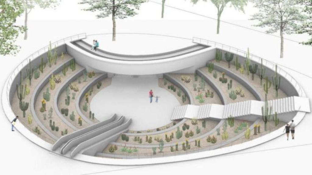 Render del futuro acceso al metro de Glòries con un jardín