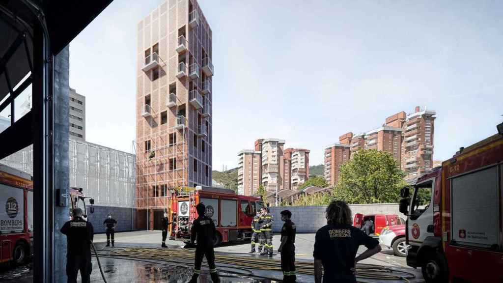 Render de la futura torre del parque de bomberos del Vall d'Hebron / AYUNTAMIENTO DE BARCELONA