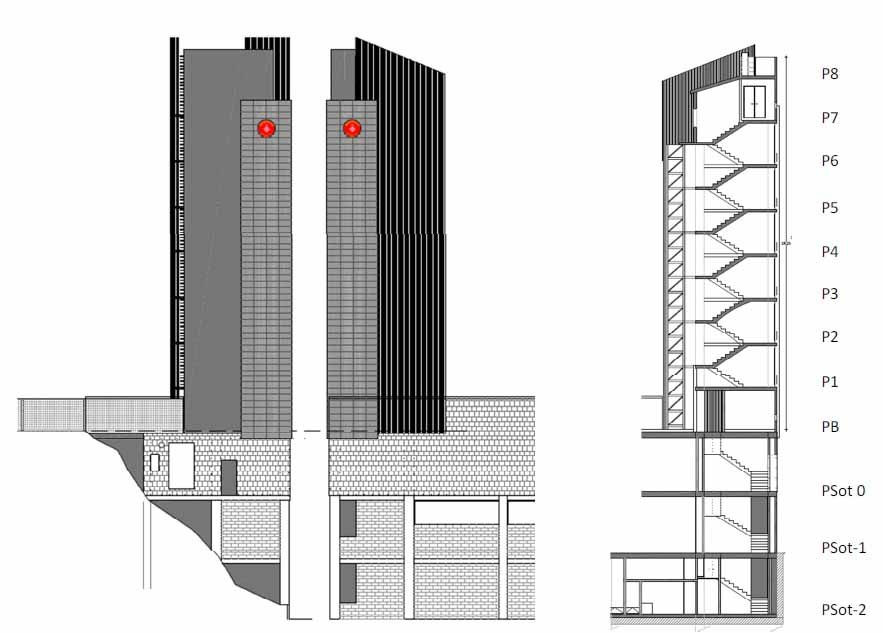 Dibujo de la futura torre del parque de bomberos del Vall d'Hebron / URBANING