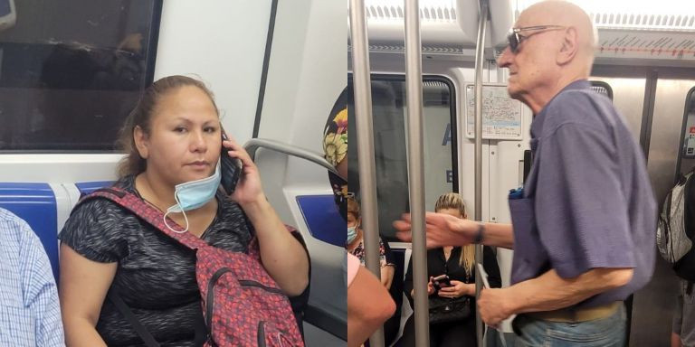 Dos viajeros sin mascarilla en el metro de Barcelona / METRÓPOLI 