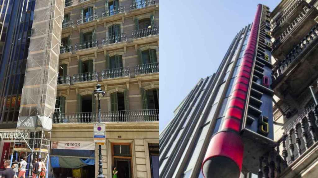 La fachada del edificio de Cottet, a la izquierda con el termómetro tapado, y a la derecha una imagen histórica de la instalación / METRÓPOLI