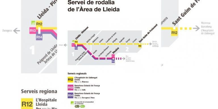 Mapa del servicio de Cercanías en Lleida / RENFE