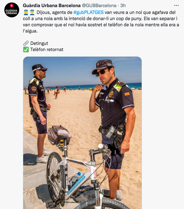 Tuit de la Guardia Urbana sobre la agresión en la playa / TWITTER GUARDIA URBANA