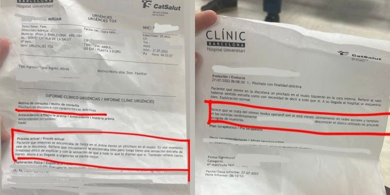 El informe del Hospital Clínic que ha compartido la víctima / TWITTER