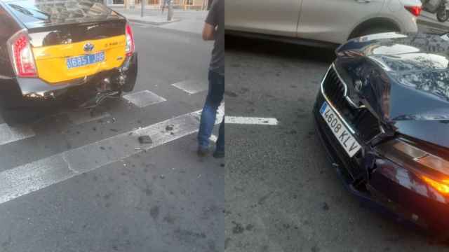 Estado de los vehículos tras el accidente, en el que el conductor de un Cabify ha chocado contra un taxi y ha dado positivo en drogas / CEDIDAS