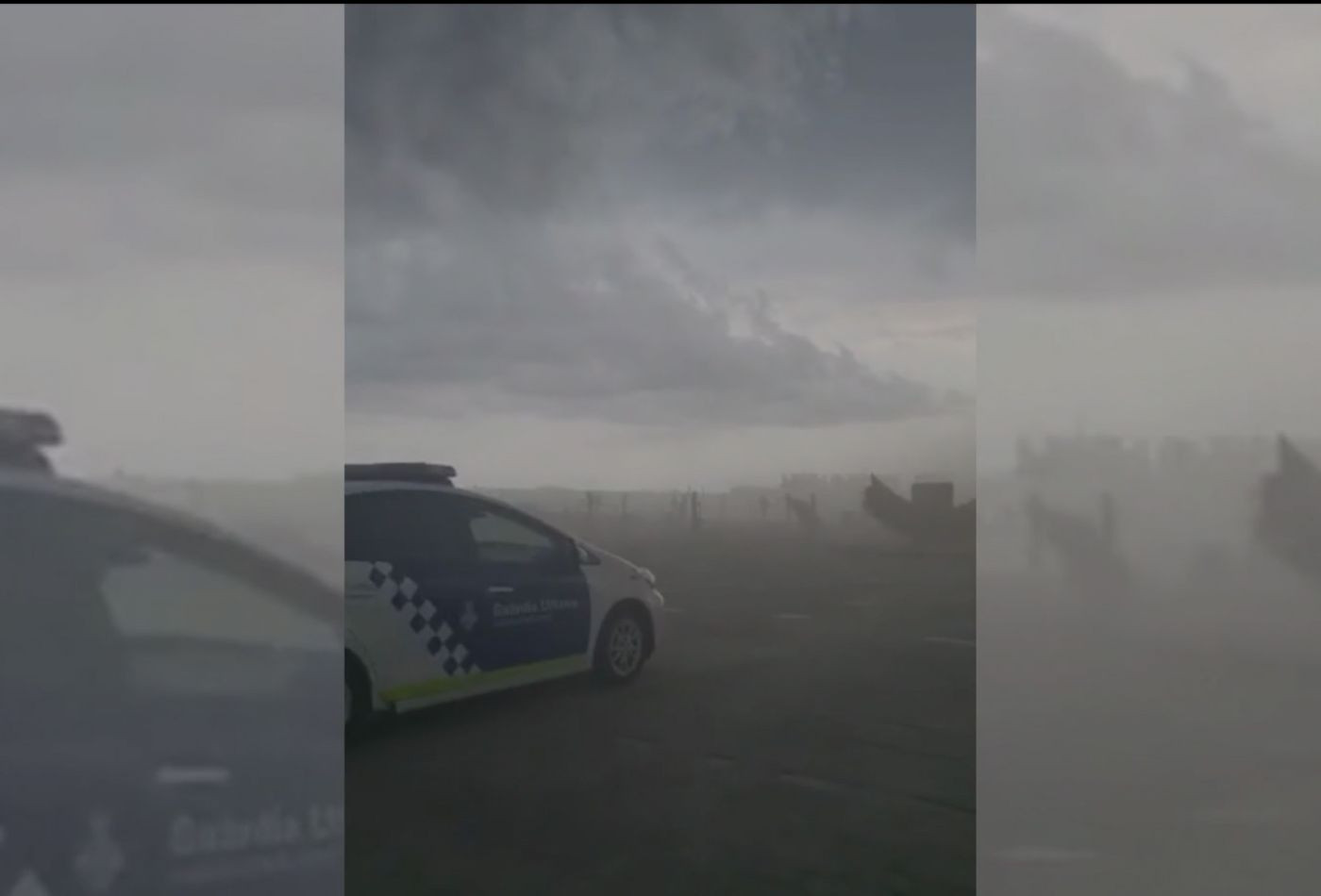 Un coche de la Guardia Urbana en las playas de Barcelona durante la tormenta / CEDIDA