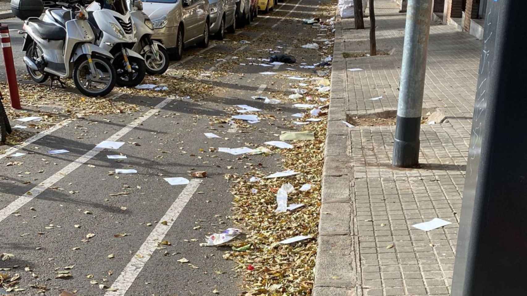 Carril bici en el Baix Guinardó, lleno de basura / CEDIDA